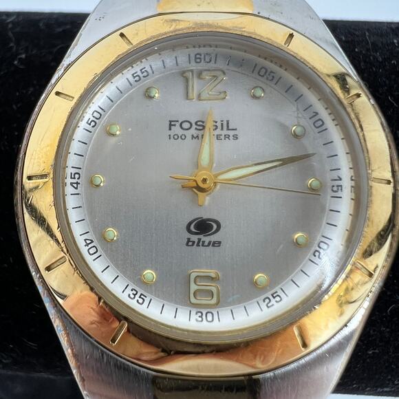 FOSSIL Blue AM3397 Two Tone Quartz Watch Works! New Battery - Picture 3 of 7